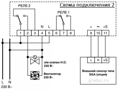 Схема №2 для подключения комплекта RGDCO0MP1 с сенсором SGAMET