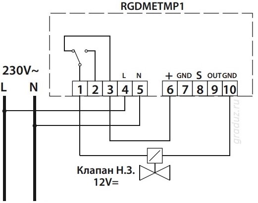 Схема соединения сигнализатора RGDMETMP1 №3